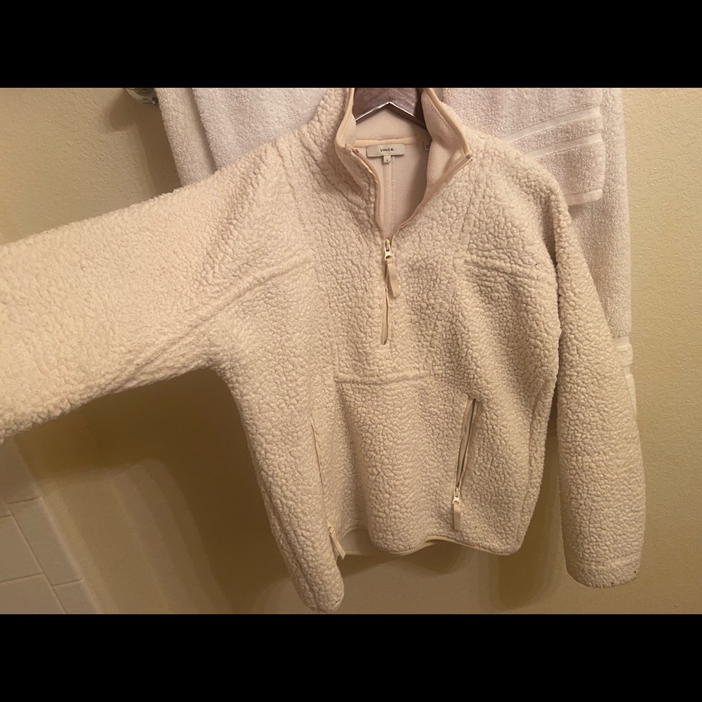 Vince faux fur half zip Sherpa, beige, small